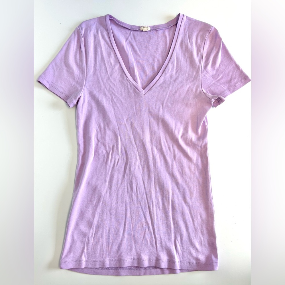 J. Crew Factory Cotton Tee Lavender Purple Short Sleeve V Neck T Shirt Womens M
